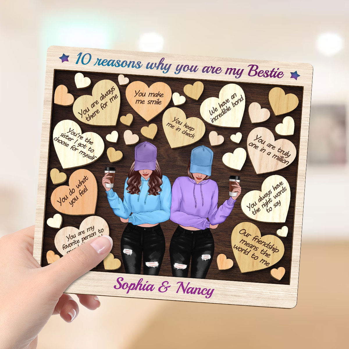 Reasons You Are My Bestie Front View Best Friends Personalized 2-Layer Wooden Plaque