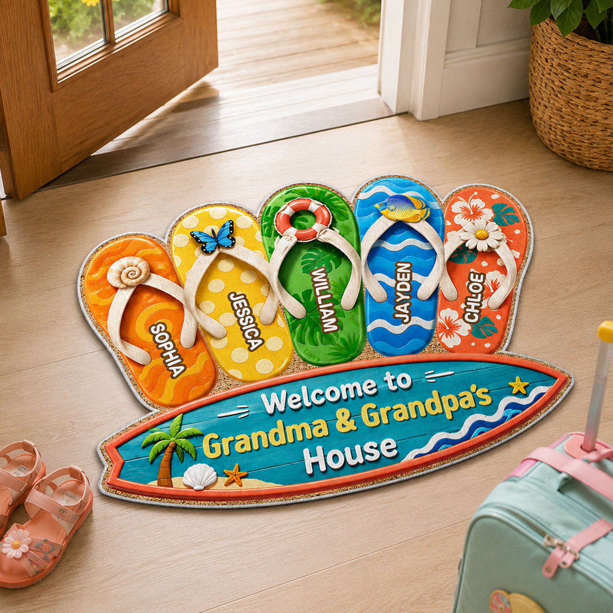 Hello Summer Vibe Welcome To Grandma Grandpa House - Personalized Doormat - Grandparents House Summer Decoration