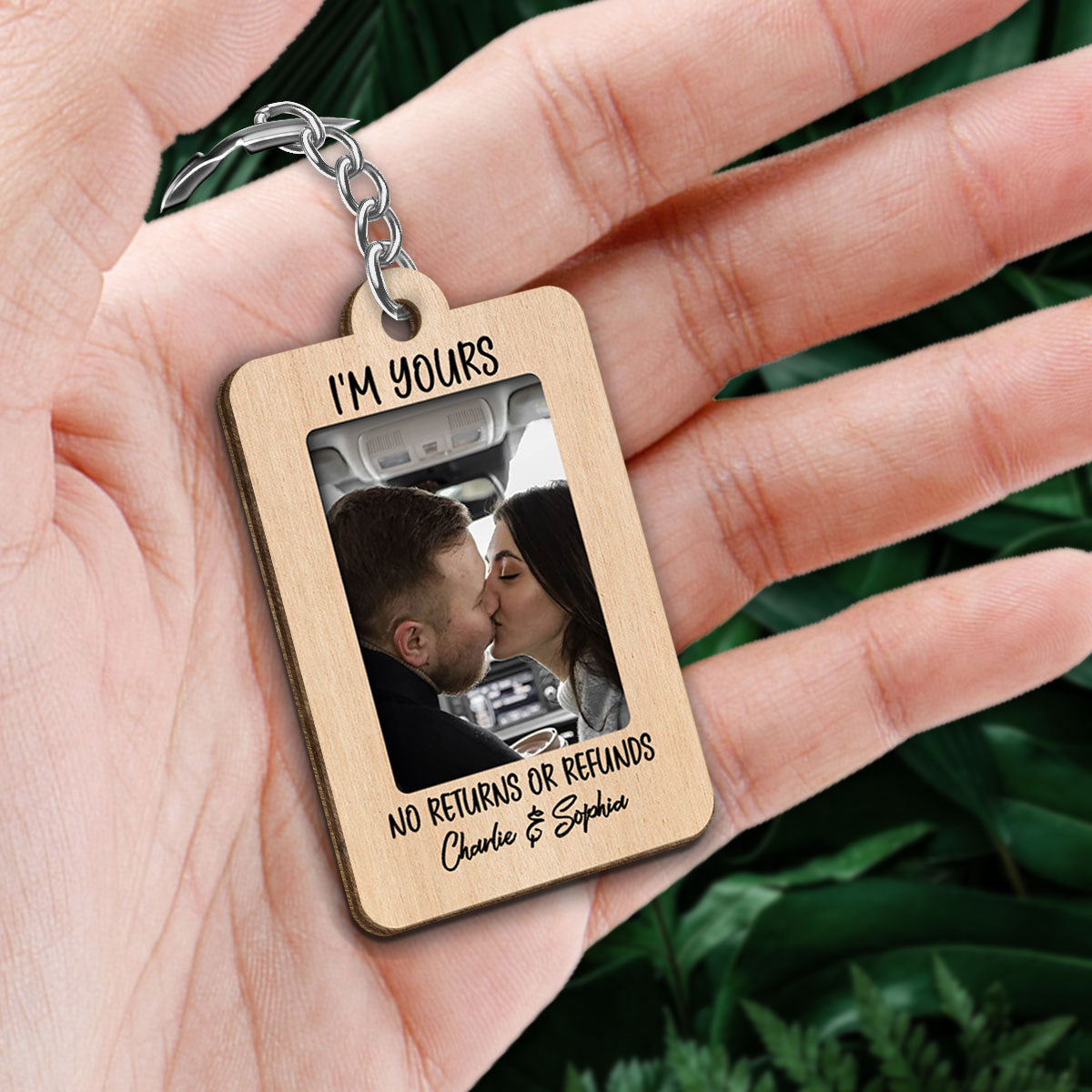 Drive Safe Handsome Personalized Couple Photo Car Wooden Keychain, Gift For Him