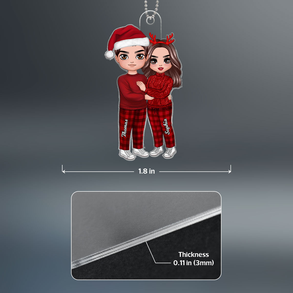 Christmas Doll Couple Standing Hugging Christmas Gift Personalized Acrylic Ornament