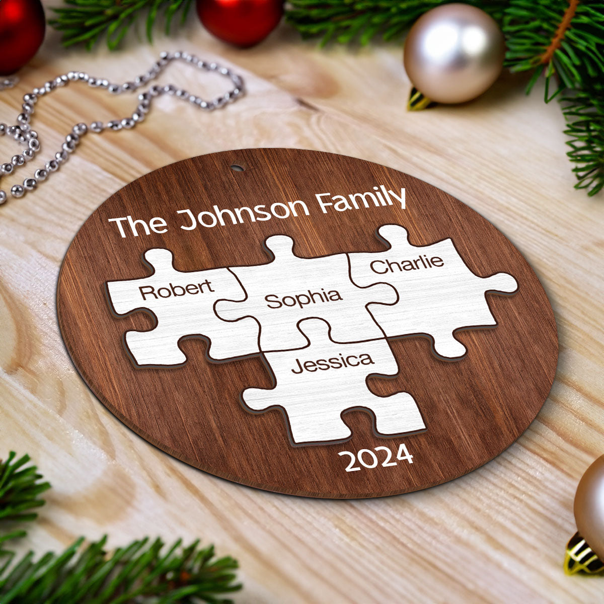 Pieces Of Our Family Christmas Keepsake Personalized 2-Layer Wooden Ornament