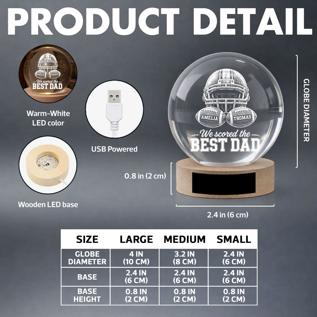 American Football We Scored The Best Dad - Personalized Crystal Ball LED Night Light - Father's Day Gift For Dad, Football Lovers
