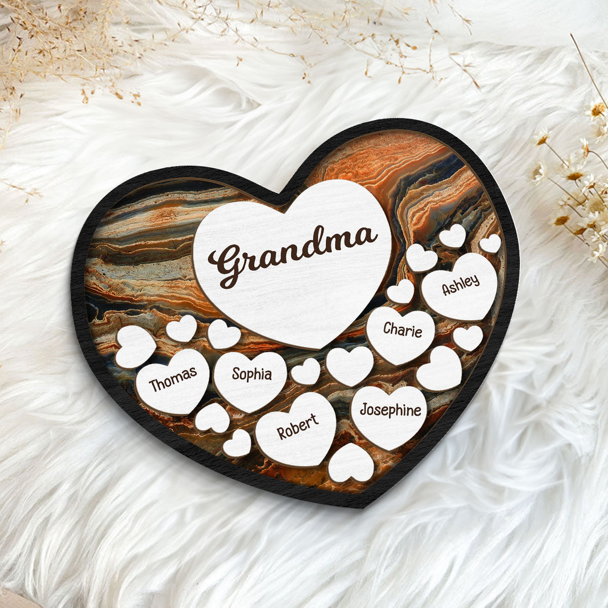 Grandma Mom Hearts In Heart Beautiful Background Personalized 2-Layer Wooden Plaque