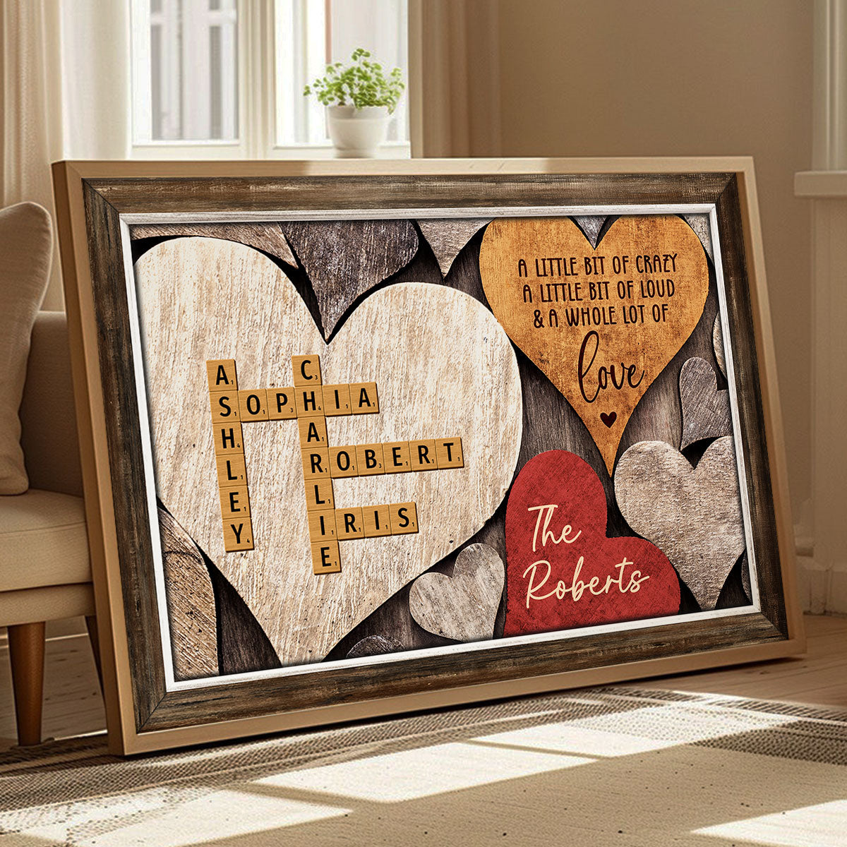Family Names Crosswords Wooden Heart Shape Personalized Poster