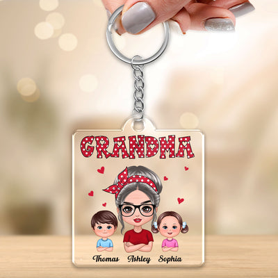 Polka Dot Pattern Grandma And Grandkids Personalized Acrylic Keychain
