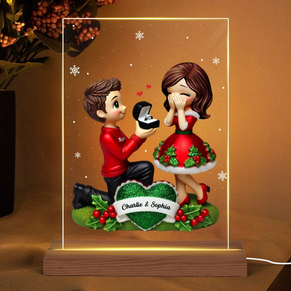 Marriage Proposal LED Night Light, Personalized Newly Engaged Couple Gift, She Said Yes!