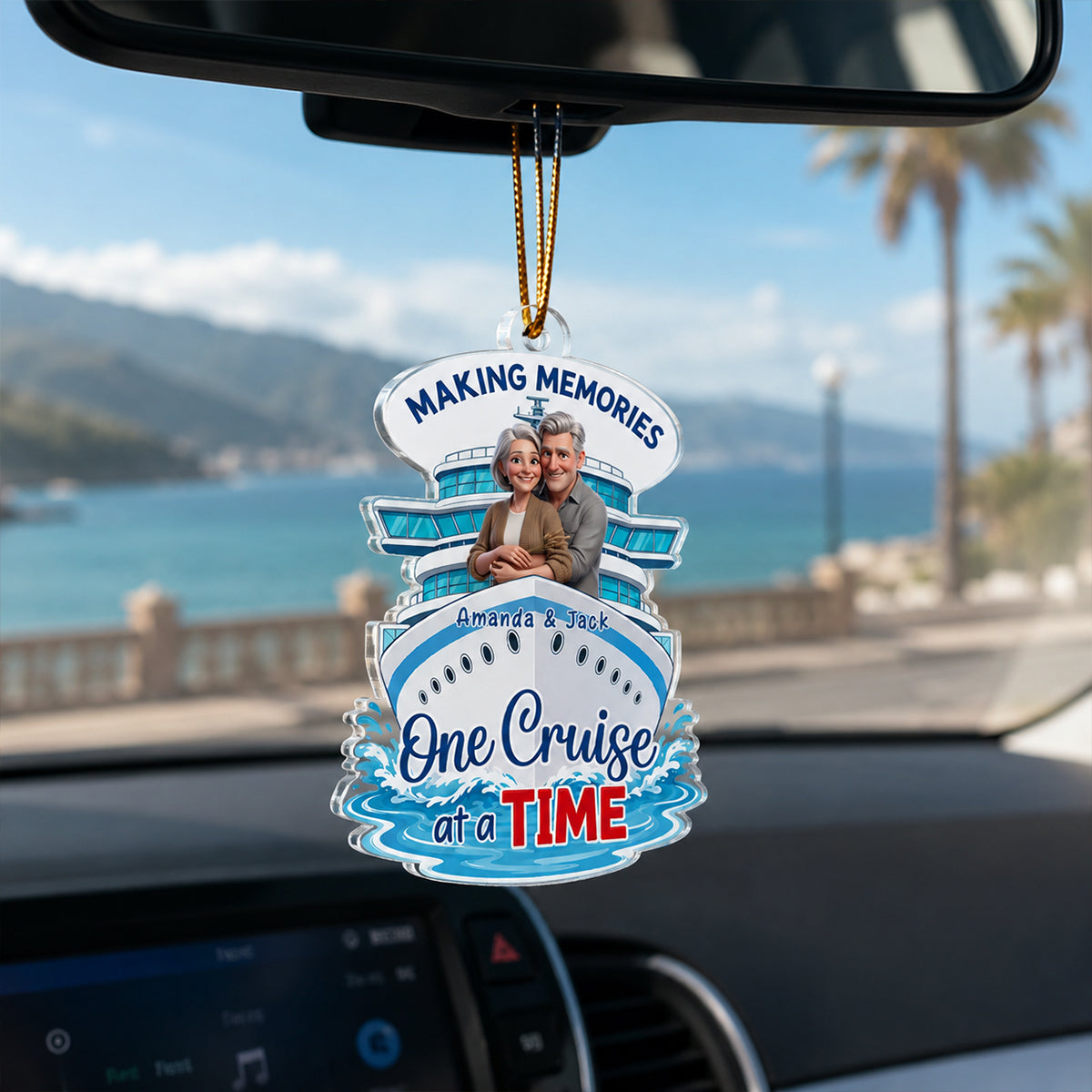 Custom Couple Photo One Cruise At A Time - Personalized Acrylic Ornament - Cruise Ship Keepsake, Cruise Ship Vacation Gifts