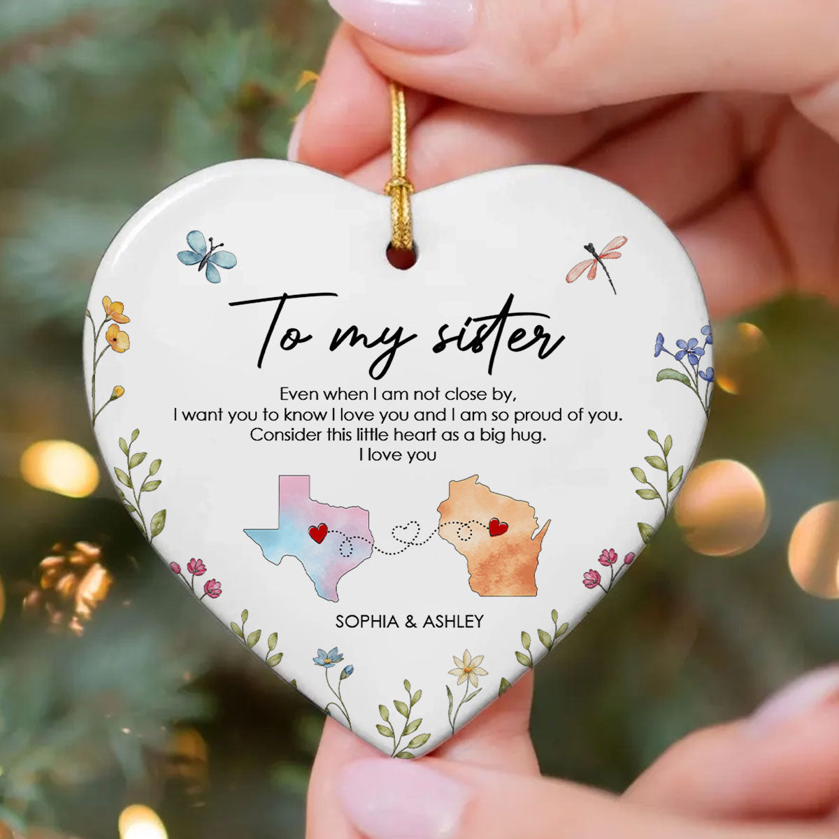 I'm So Proud Of You Sister Personalized Ceramic Ornament, Long Distance Togetherness Birthday Christmas Gift For Sisters, Siblings
