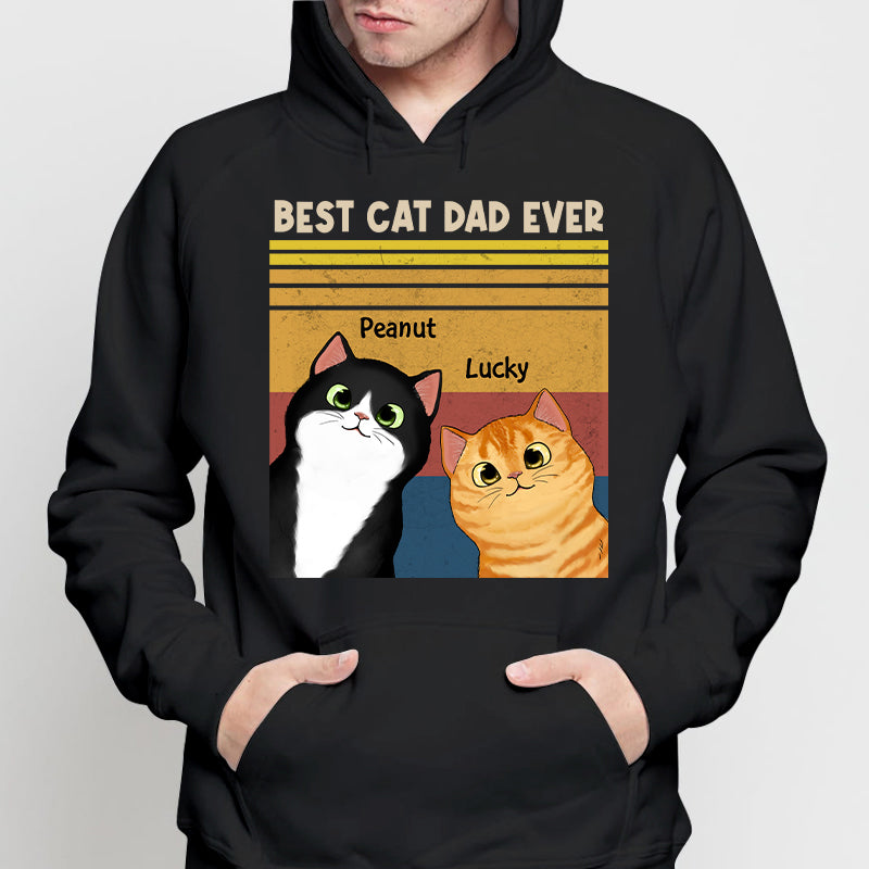 Best Cat Dad Mom Ever Peeking Fluffy Cat Retro Frame Personalized Shirt
