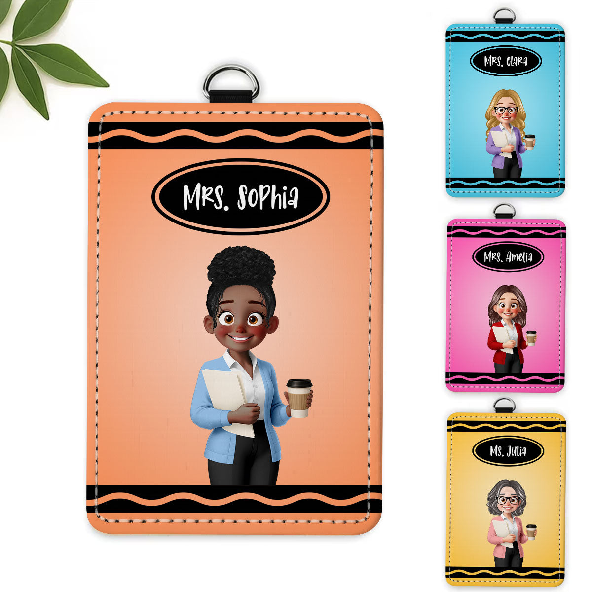 Crayon Themed Cartoon Teacher Personalized ID Badge Holder, Back To School Gift