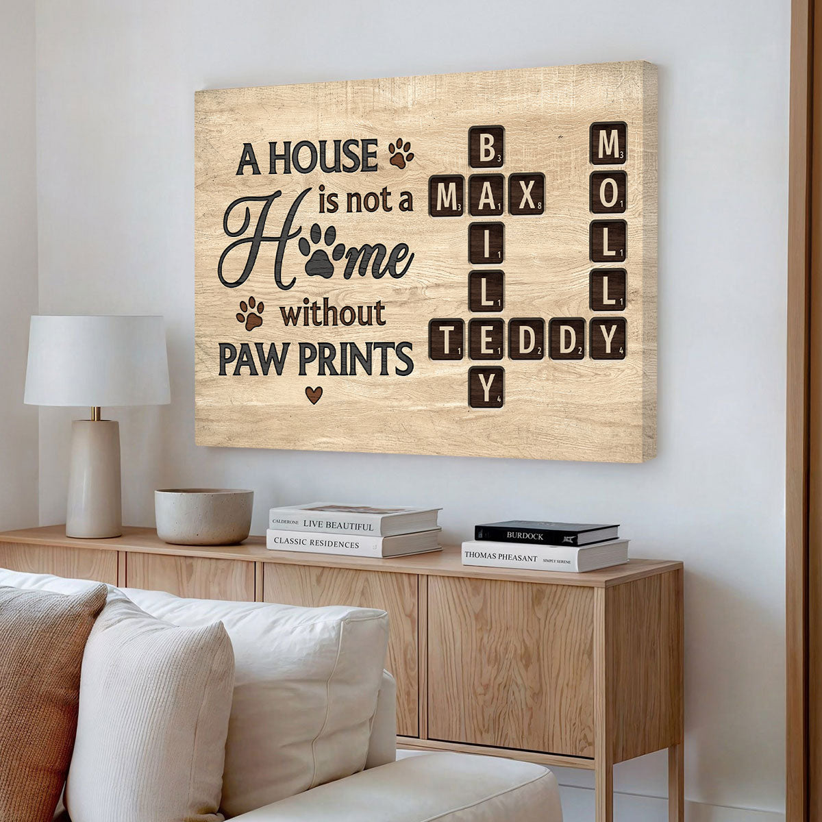 Pet Lover Home Decor Home With Paw Prints Crossword Puzzle Art Personalized Canvas
