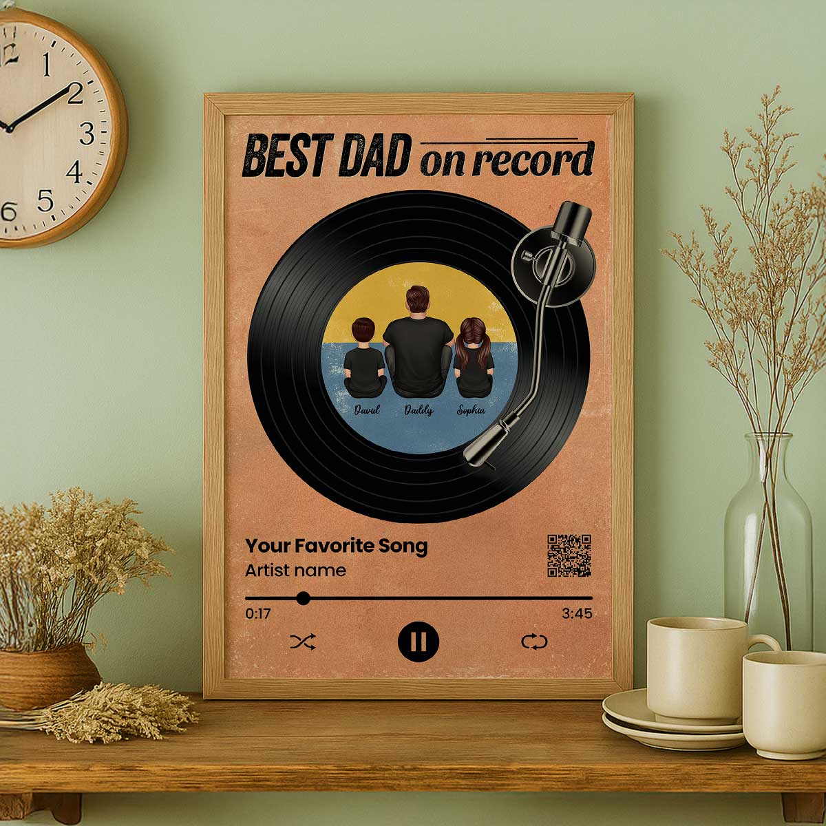 Retro Best Dad On Record Favorite Song Scannable QR Code Personalized Poster| Heartfelt Father's Day Gift For Dad