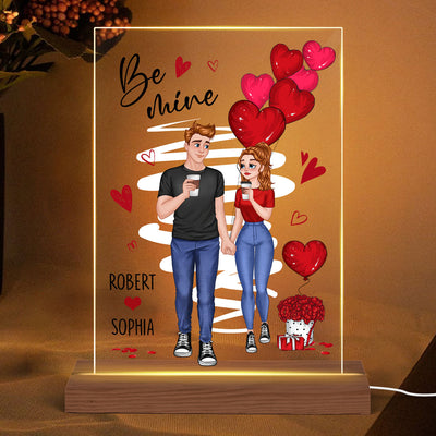 Be Mine Cartoon Couple Hand In Hand Balloon Personalized Rectangle Acrylic Plaque With LED Night Light
