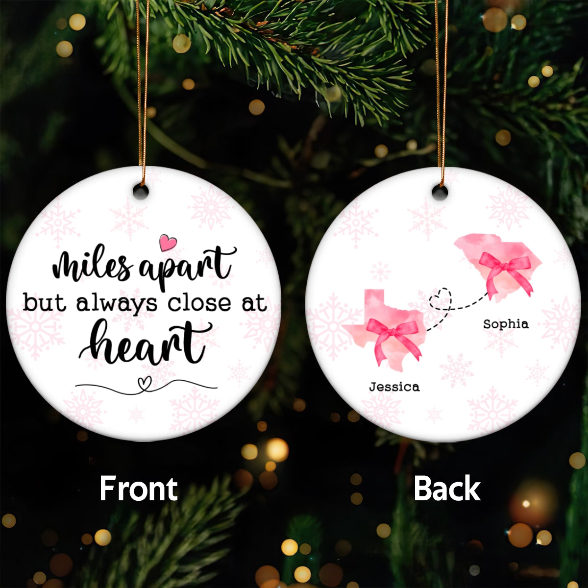 Long Distance Coquette State Map Best Friend Besties Moving Away Gift Personalized Double Sided Ceramic Ornament