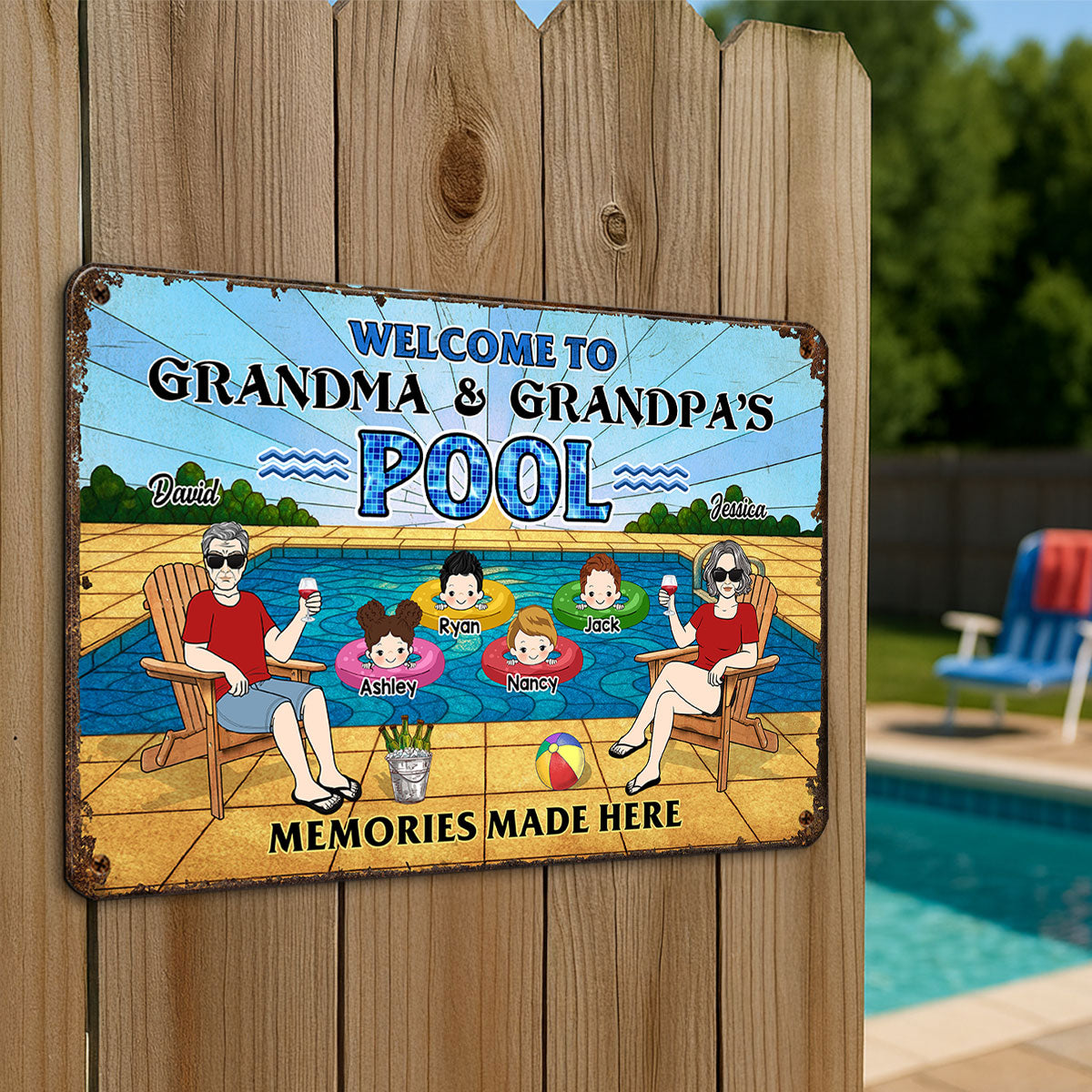 Summer Welcome To Grandpa Grandma Grandparents Pool Personalized Metal Sign| Summer Outdoor Decoration