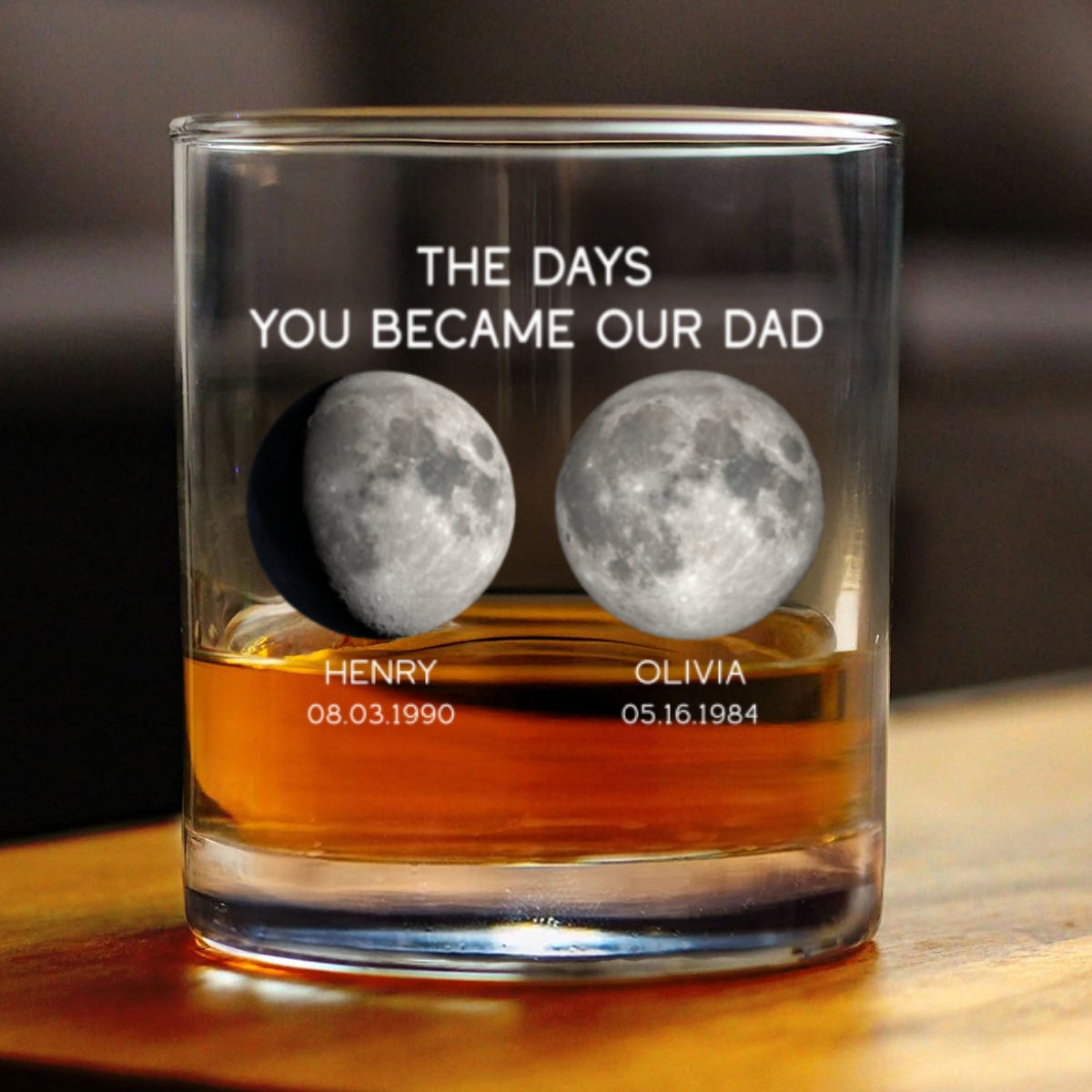 The Days You Became Our Dad Custom Birthday Moon Phase Personalized Whiskey Glass