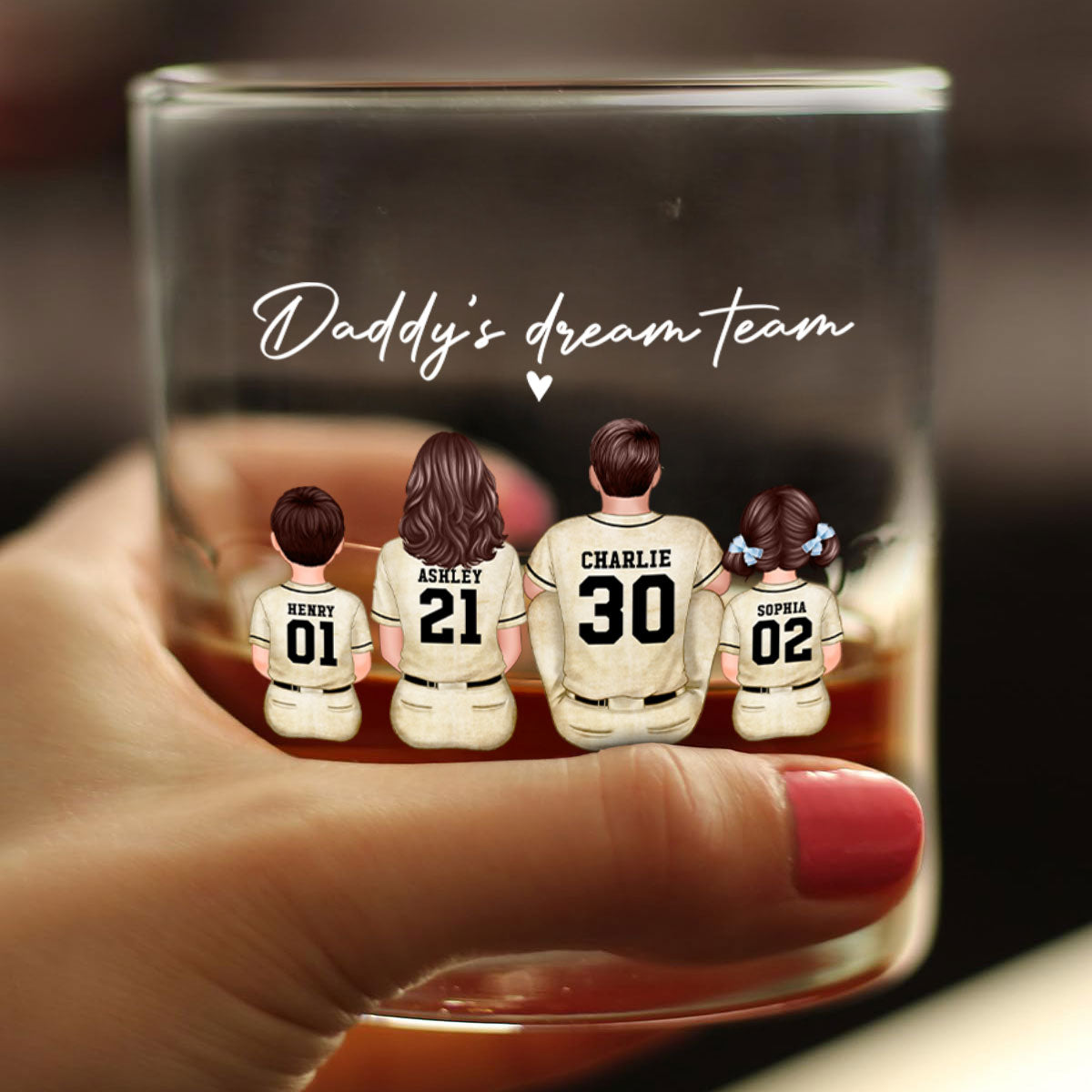 Retro Vintage Baseball Daddy's Dream Team Personalized Wine Glass, Father's Day Gift for Dad