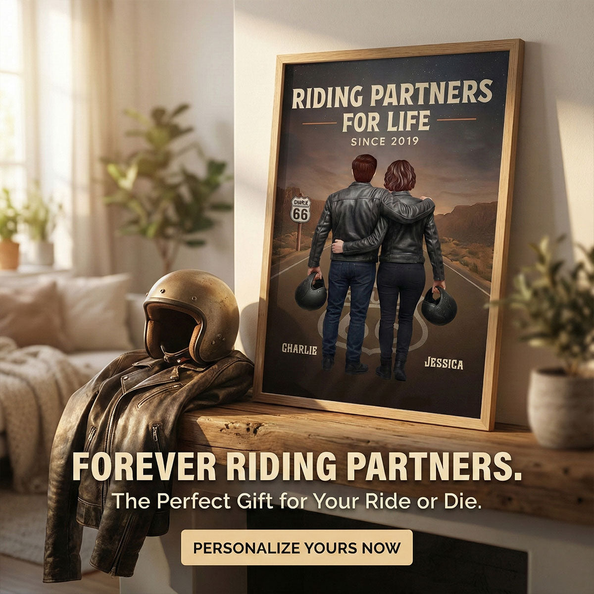 Eternal Love Back View Biker Couple Riding Partners For Life - Personalized Poster - Unique Valentine's Gift, Anniversary Gift For Couple, Bikers, Gift For Him, For Her