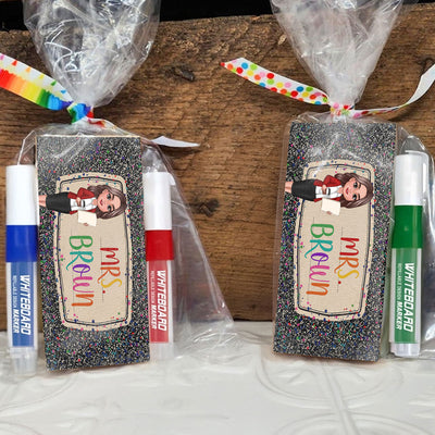 Teacher Colorful Composition Book Pattern Personalized Chalkboard, Whiteboard Eraser with Marker, Teacher Appreciation Gift, Back To School Gift