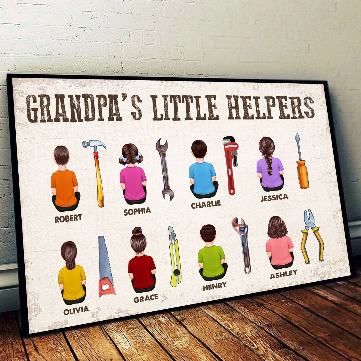 Dad Grandpa Dad Little Helpers Man Kids Dogs Cats Personalized Poster, Meaningful Father's Day Gift for Dad, Gift for Husband
