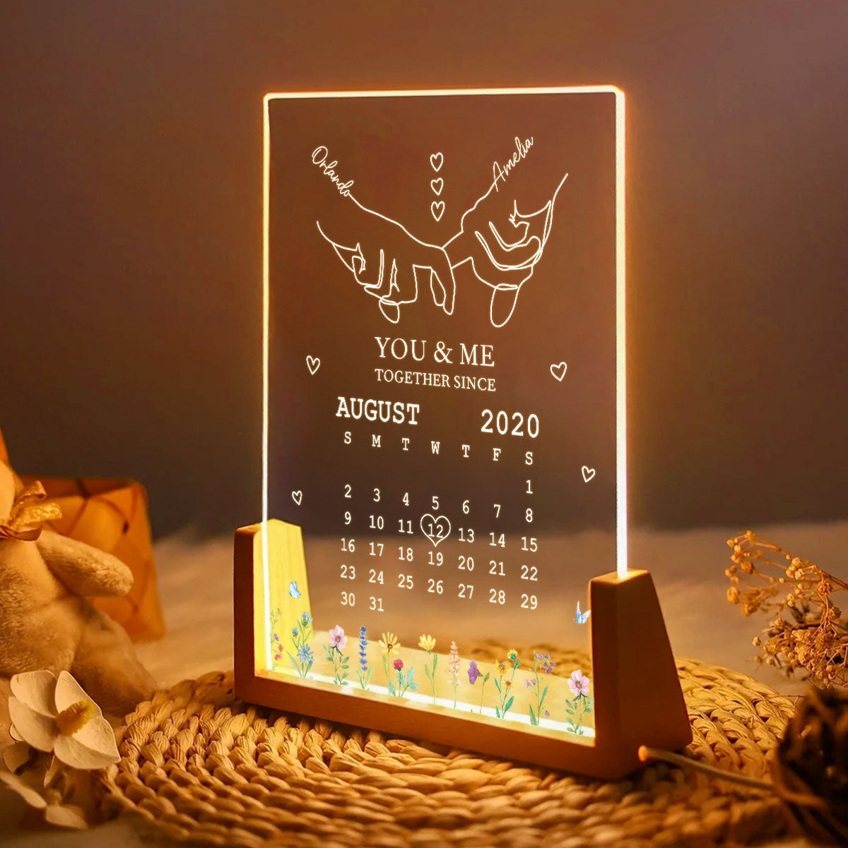 You & Me Together Since Personalized Couple Anniversary Gift, Gift for Wife Husband Girlfriend, Custom LED Night Light