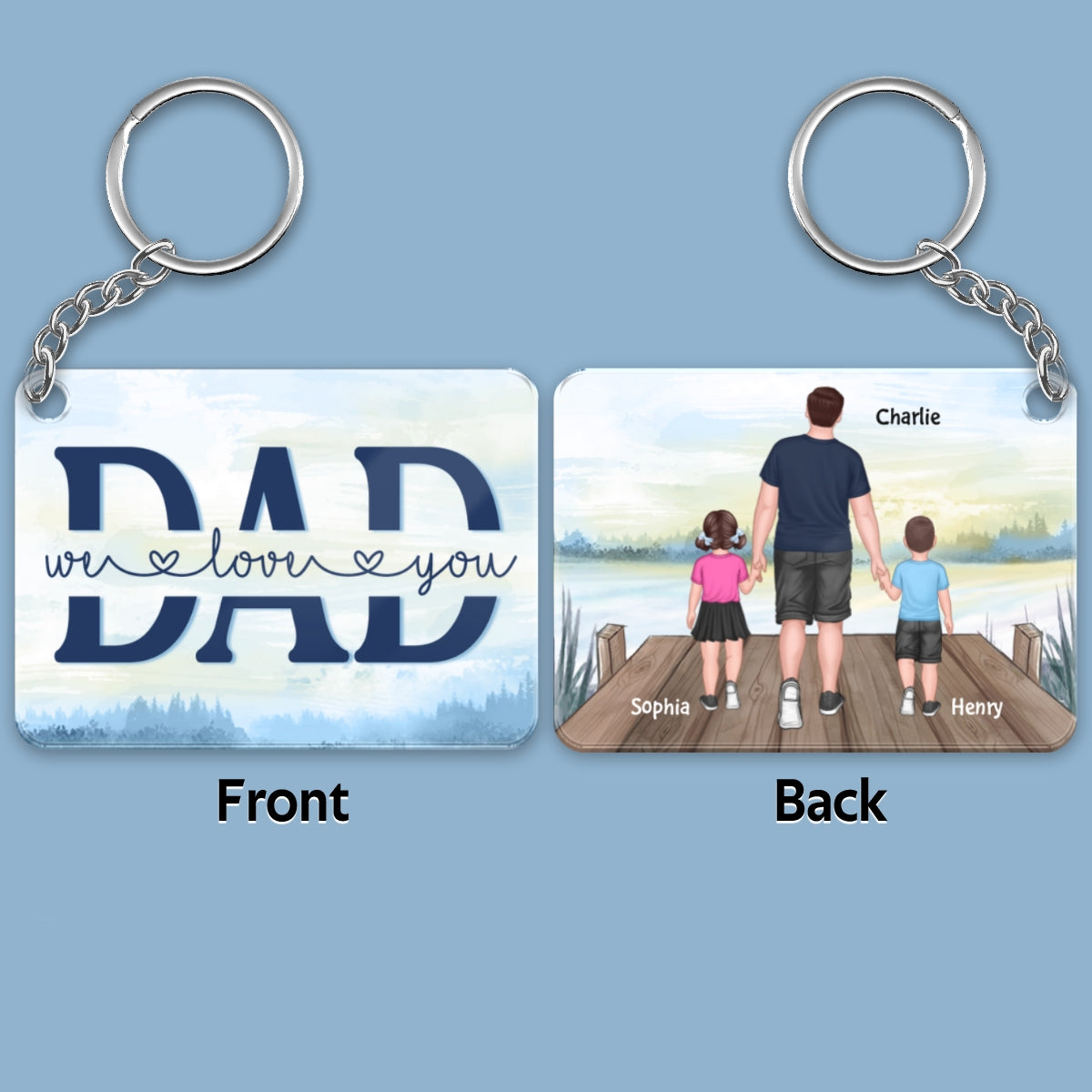 Best Dad Ever Walking Dad And Kids On Bridge Personalized Acrylic Keychain