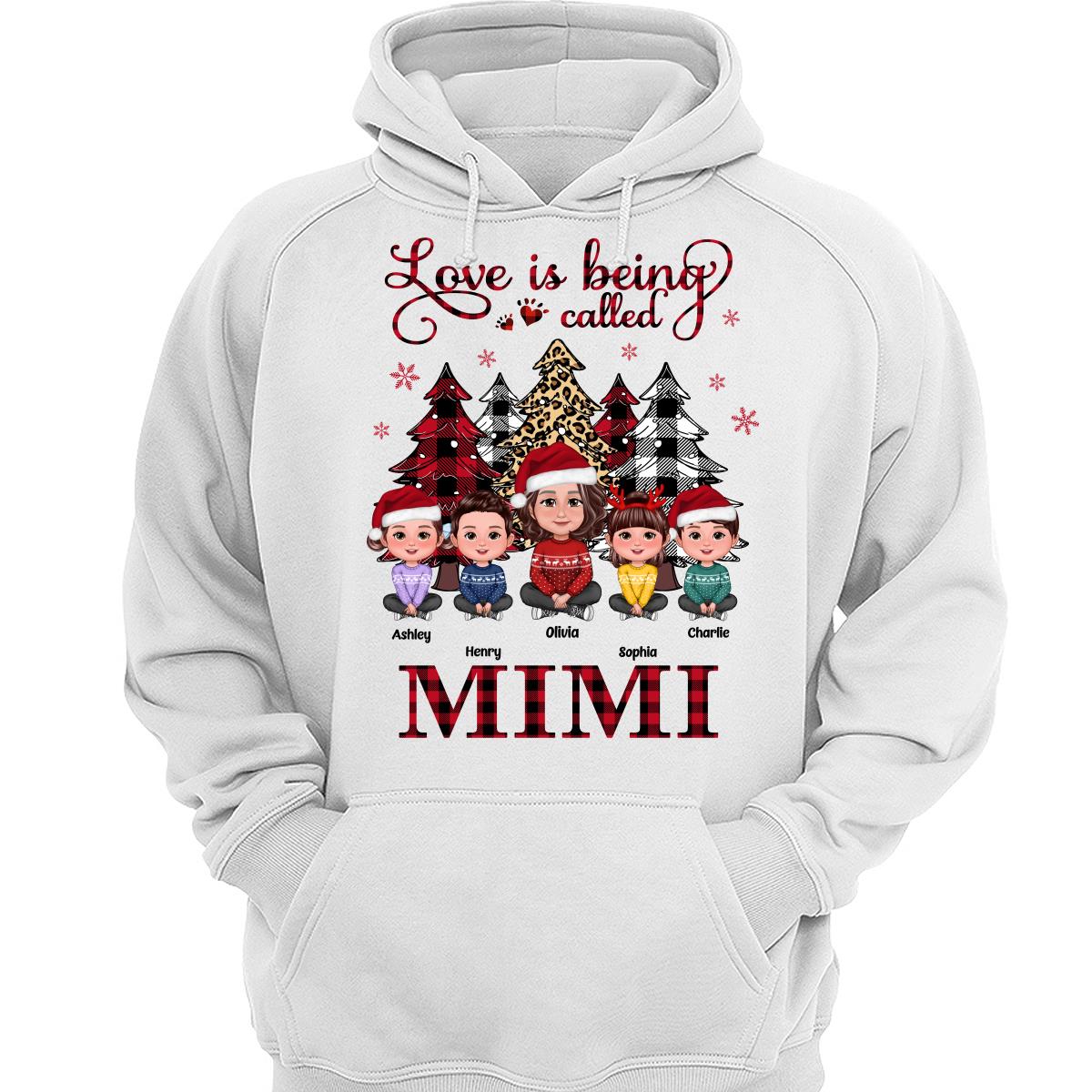 Leopard Checkered Pattern Christmas Tree Doll Grandma Grandkids Sitting Crossed Legs Personalized Shirt