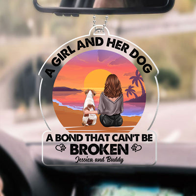Beach Landscape A Girl And Her Dog Bond Can‘t Be Broken Personalized Car Hanging Acrylic Ornament