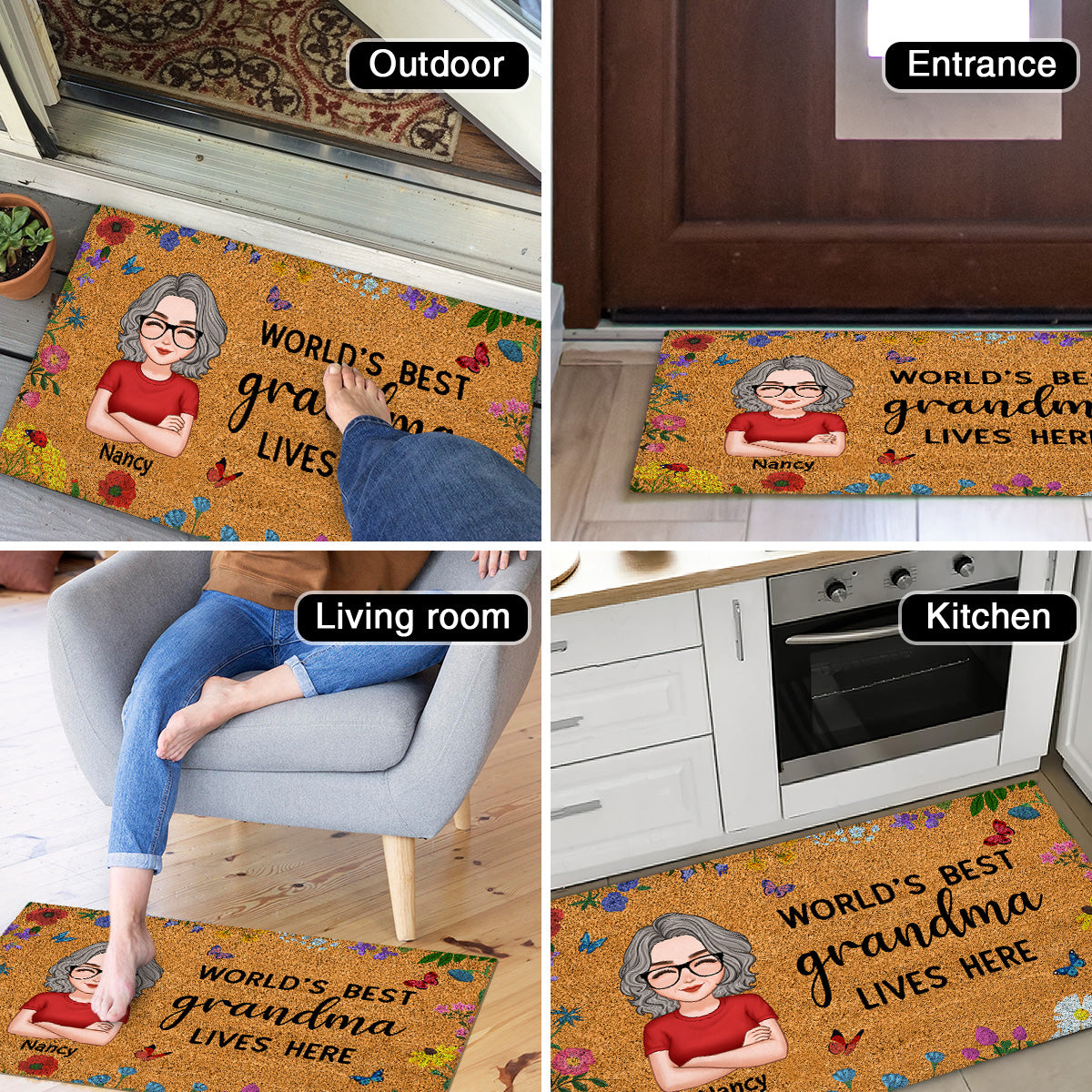 World‘s Best Grandma Grandparents Live Here Flowers Personalized Doormat