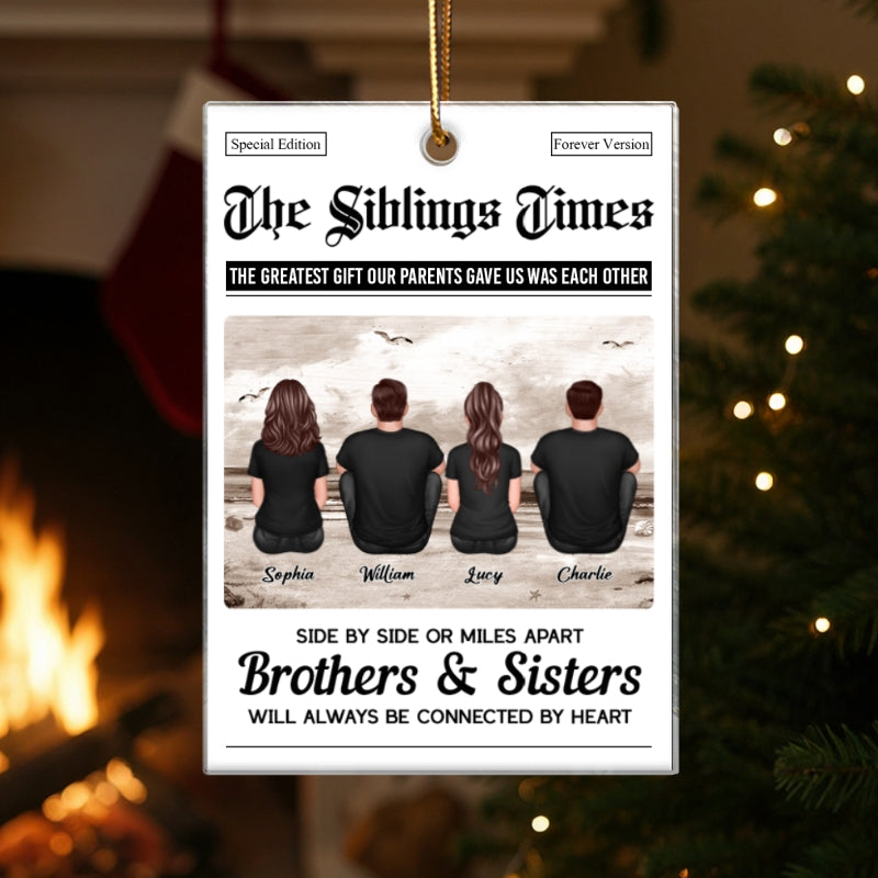 The Siblings Times Newspaper Style - Personalized Acrylic Ornament - Christmas Keepsake Gift For Brothers, Sisters