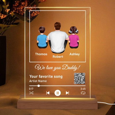 Dad Favorite Song Scannable QR Code Back View Man Kids Dog Cat Personalized Rectangle Acrylic Plaque LED Night Light