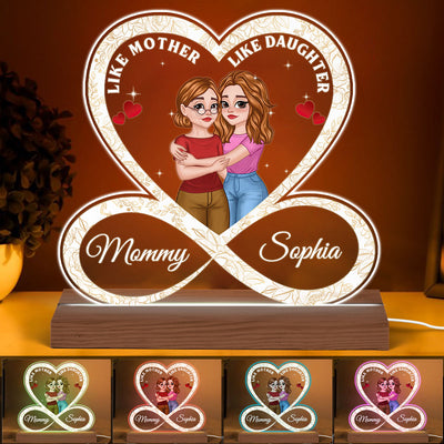 Infinity Heart Hugging Cartoon Mom Daughter Personalized Custom Shape Acrylic Plaque With LED Night Light