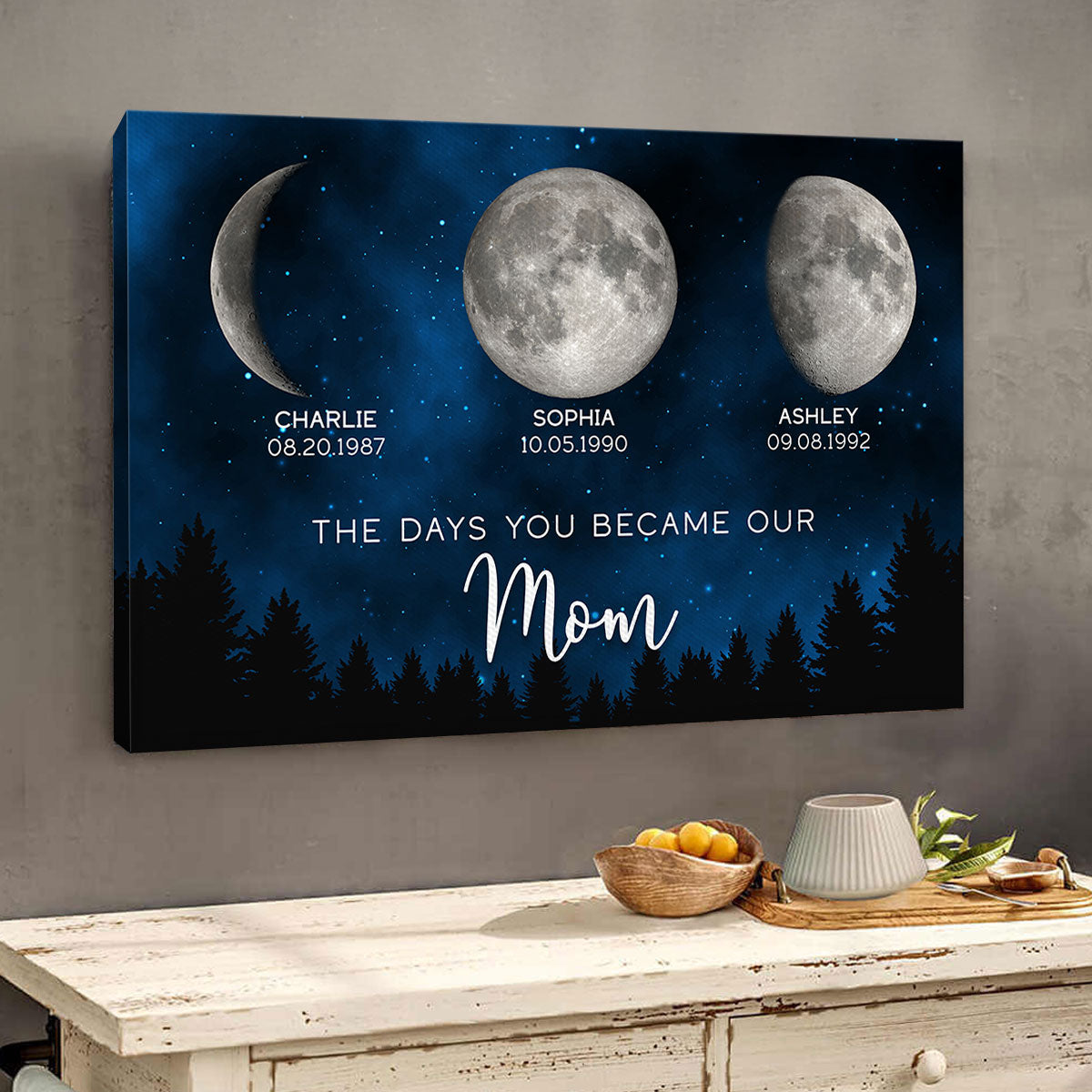 Galaxy Night Custom Birth Moon Phase The Days You Became Our Mom Personalized Canvas