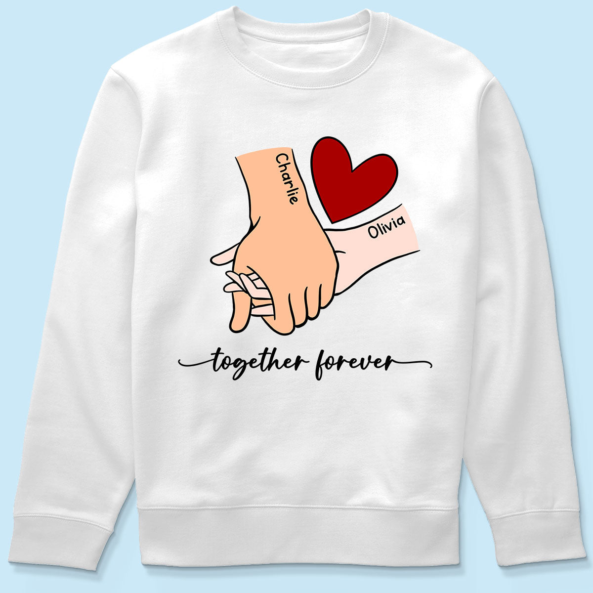 Personalized Couple Holding Hands Red Heart Shirt,  Gift, Anniversary Gift for Him for Her