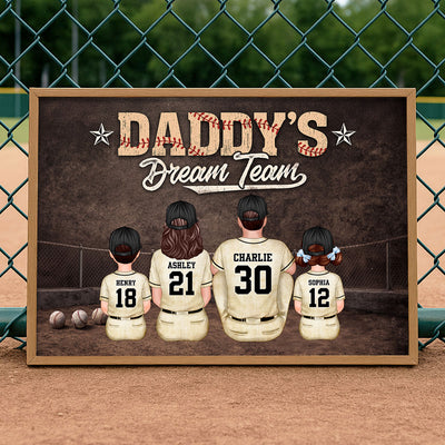 Retro Vintage Baseball Art We Caught the Best Dad - Personalized Poster - Father's Day Gift for Dad, Husband