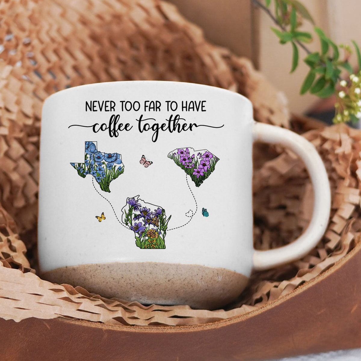 Wish We Lived Closer Wildflower State Map Personalized Pottery Mug