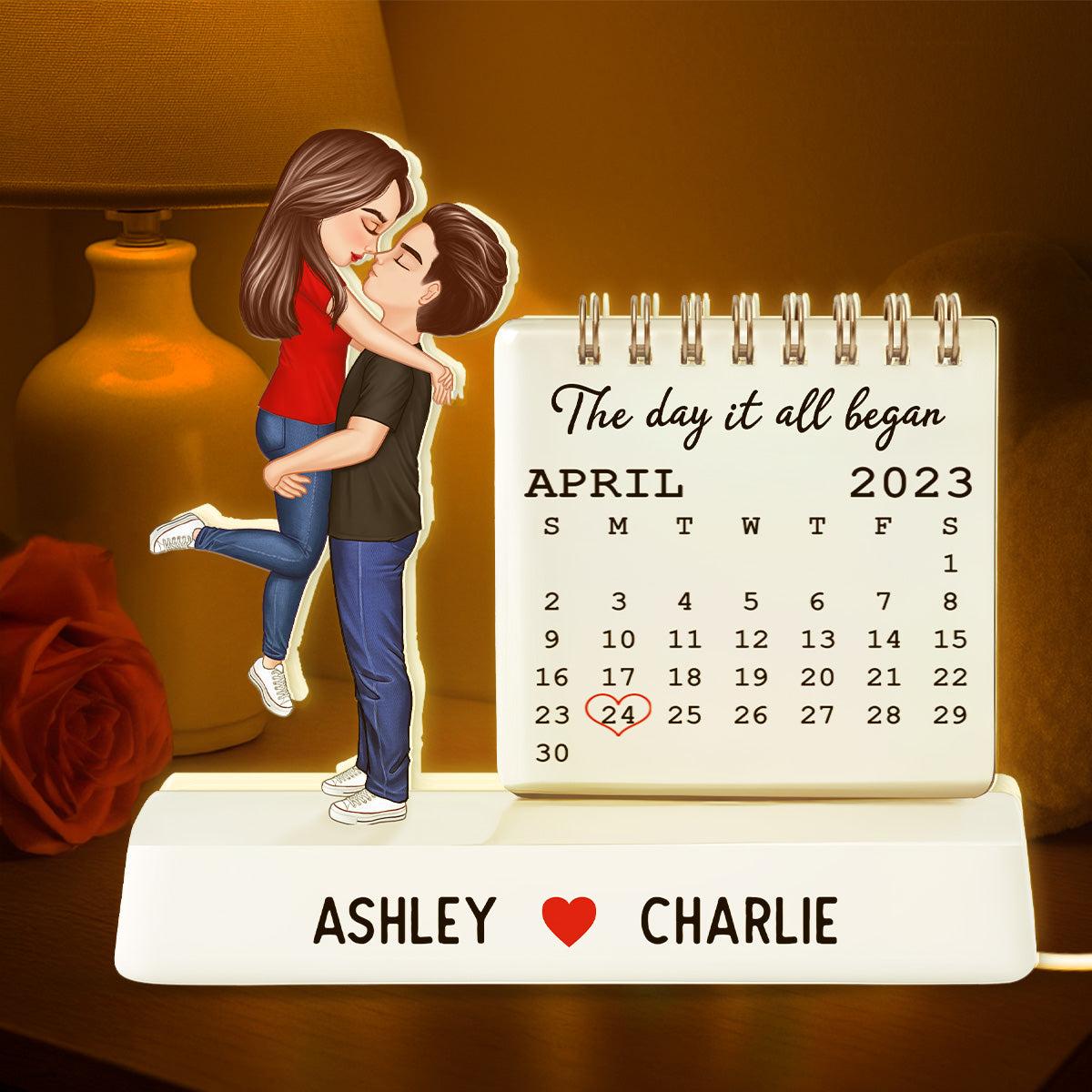 Couple Hugging Kissing The Day Our Story Began Couple Anniversary Calendar 2D Flat - Personalized Light Box