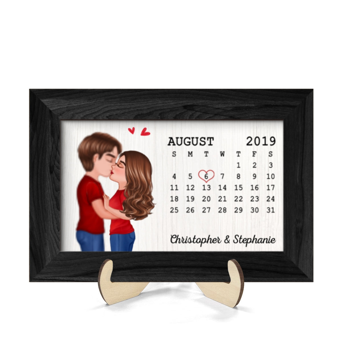 Couple Kissing Anniversary Calendar Personalized 2-layer Wooden Plaque