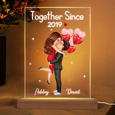 Doll Hugging Couple Valentine‘s Anniversary Gift For Him Gift For Her Personalized Rectangle Acrylic Plaque LED Lamp Night Light
