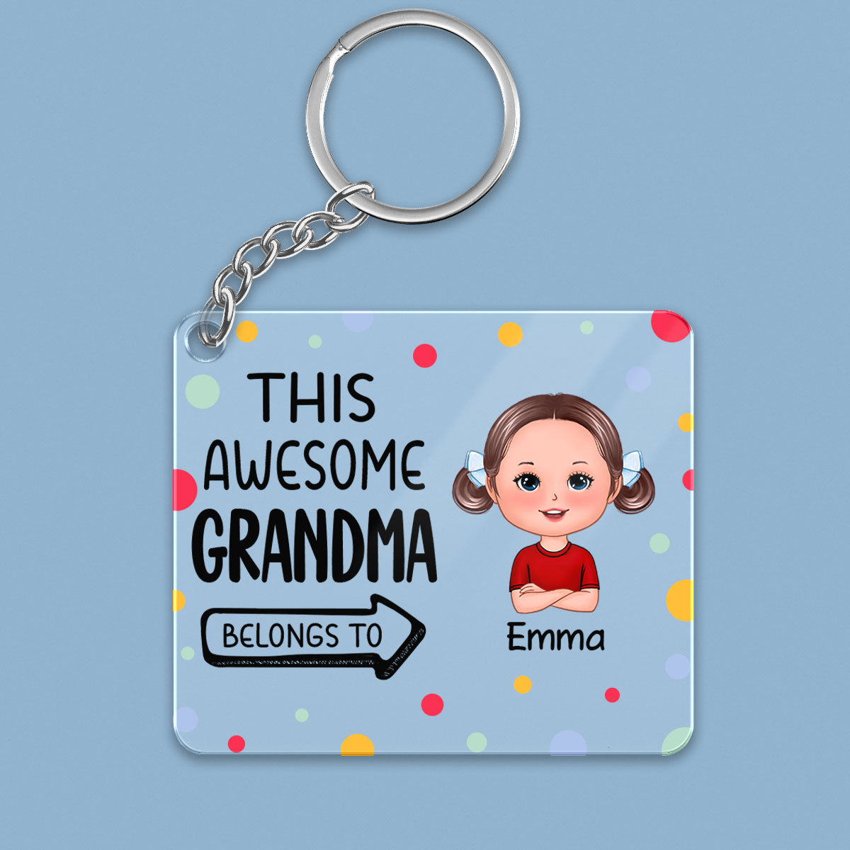 Colorful Dot This Grandma Mom Dad Grandpa Belongs To Kids Personalized Acrylic Keychain