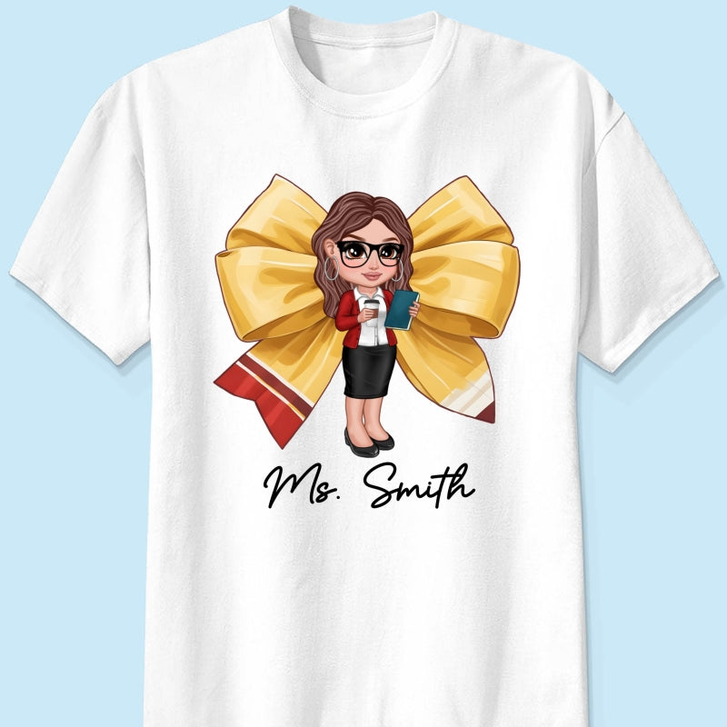 Pencil Coquette Bow Personalized Shirt, Appreciation Gift For Teacher