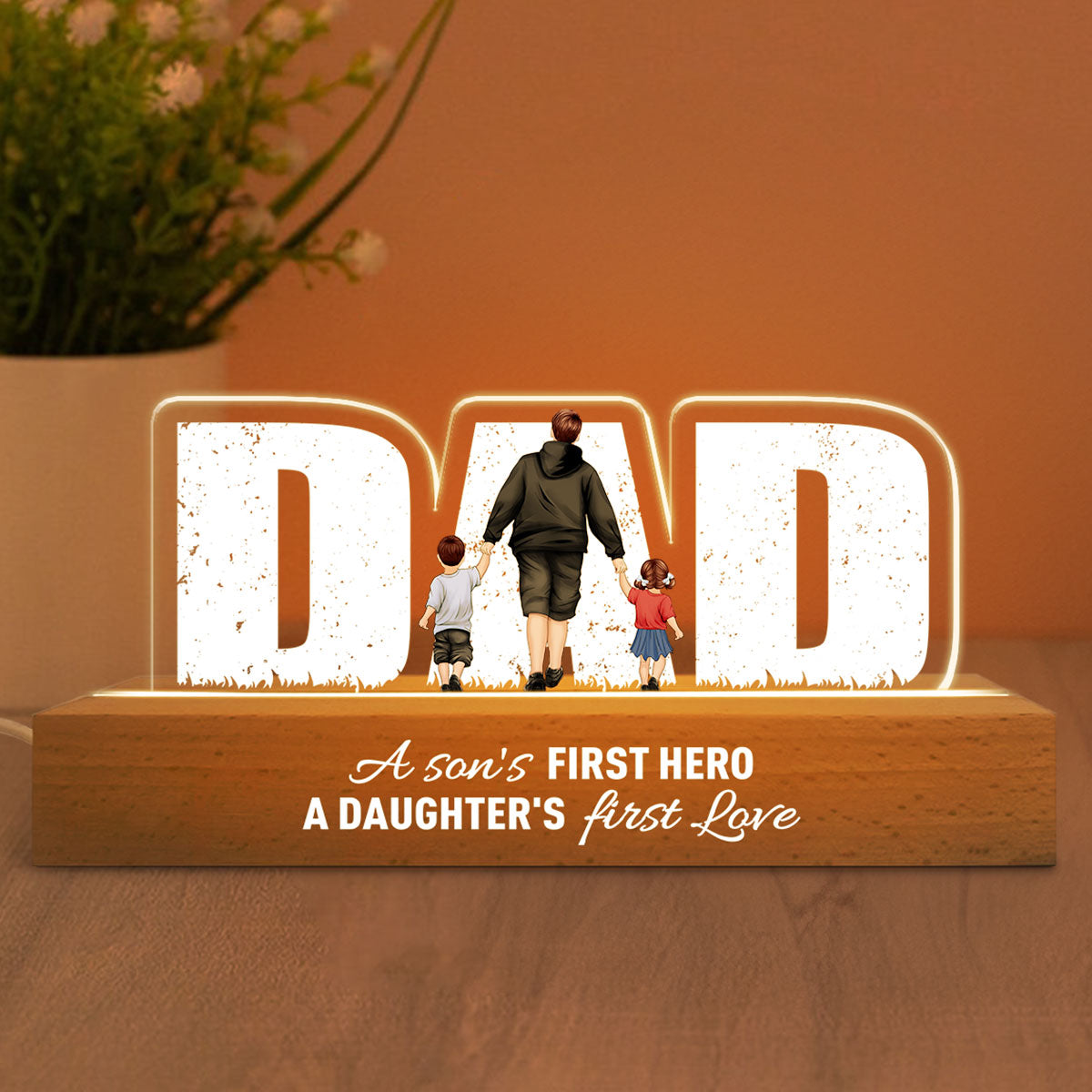 Father's Day Glow - Custom LED Night Light for Dad, A Son's Hero, A Daughter's Love