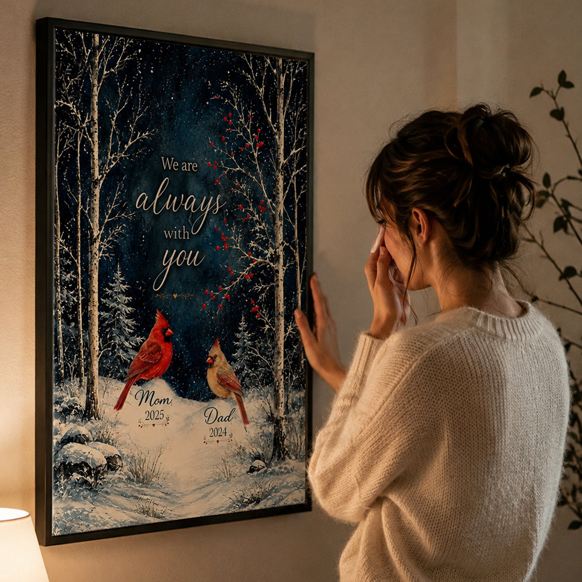 Winter Forest We Are Always With You Cardinals - Personalized Poster - Heartfelt Memorial Keepsake