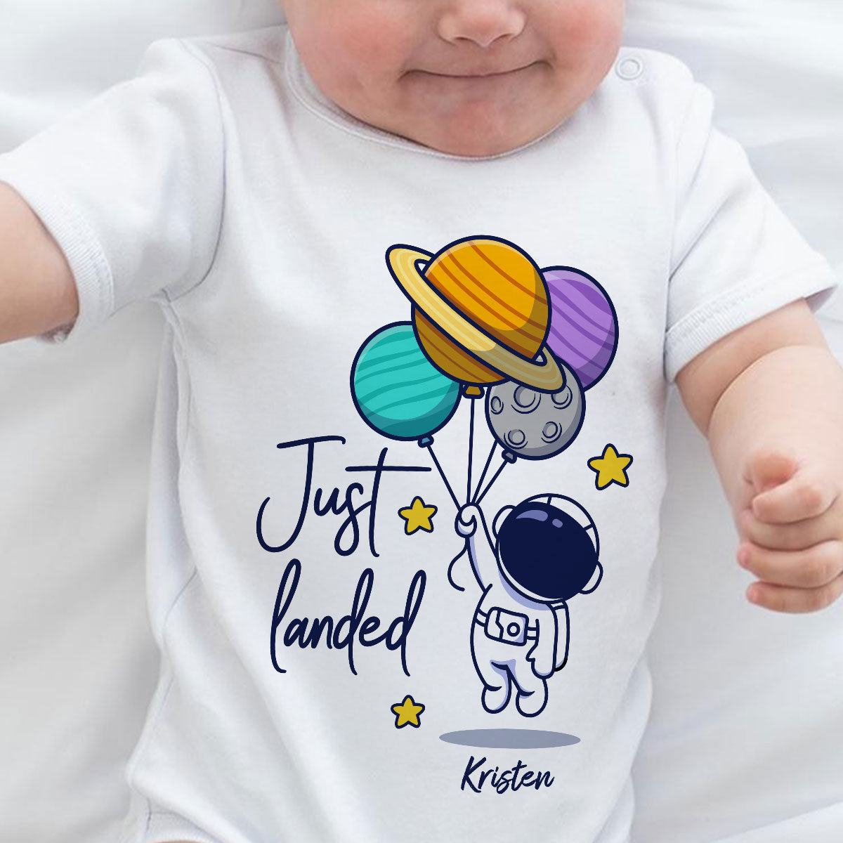 Just Landed Baby Arrival Cute Astronaut Personalized Baby Onesie, Baby Shirt