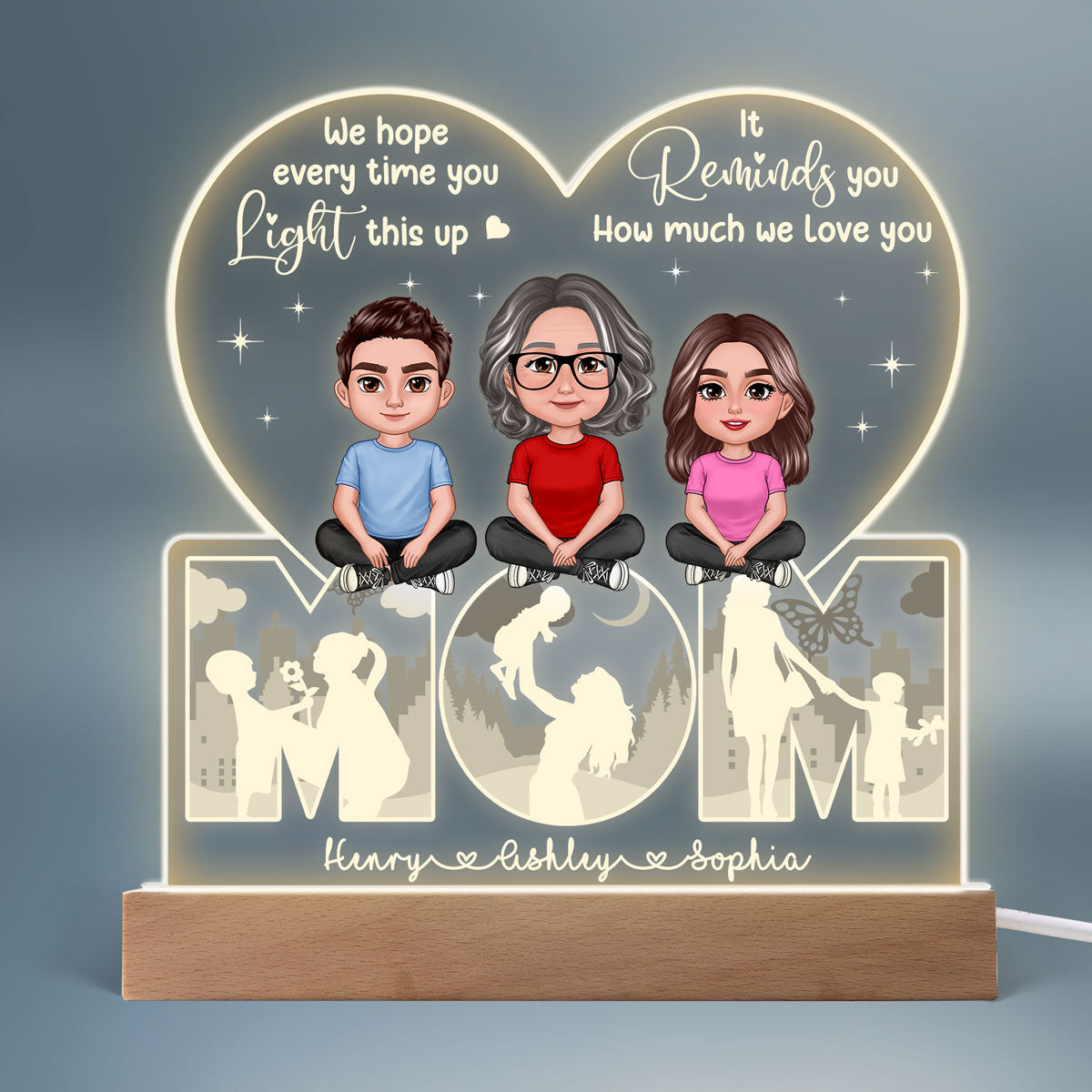Mom We Hope Every Time You Light This Up Personalized Custom Shape Acrylic Plaque LED Night Light