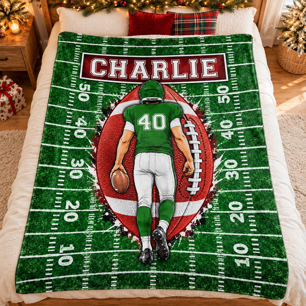 Custom Football Player - Personalized Fleece Blanket - Graduation Gift for Seniors, Christmas Gift for Sons, Grandsons