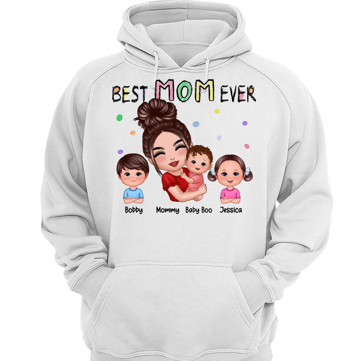 Doll Mom Hugging Kids Best Mom Ever Crayon Text Personalized Shirt