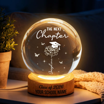 Graduation Birth Month Flower New Chapter - Personalized Crystal Ball LED Night Light - Graduation Gift, Keepsake For Daughter, Granddaughter
