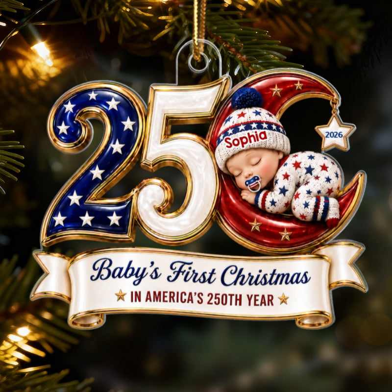 Baby’s First Christmas 2026 2D Flat - Personalized Acrylic Ornament - 250 Years of America Patriotic Keepsake