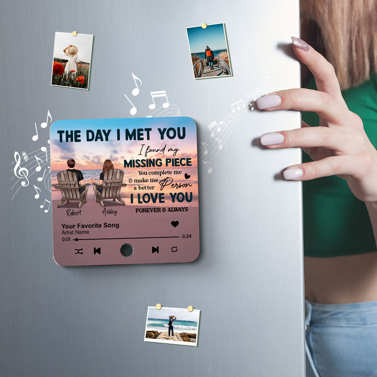 Couple Beach Landscape The Day I Met You Personalized Music Fridge Magnet